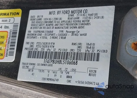 2020 Ford Mustang Ecoboost Premium from USA, damaged, VIN 1FATP8UH8L5106068